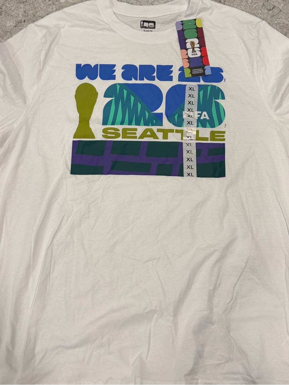 Fifa 2026 World Cup Official Merchandise Mens White 'We Are 26 Seattle' shirt-XL